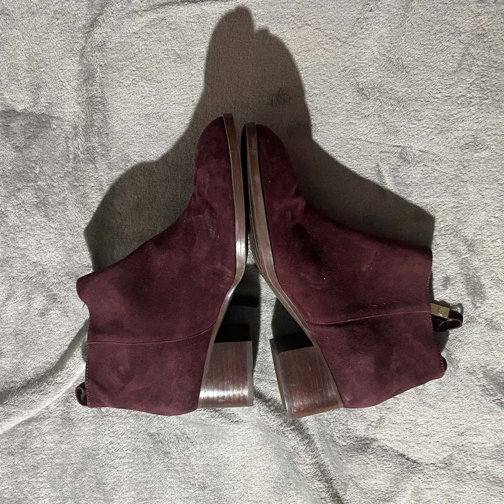 Tommy Hilfiger Ankle Boots Womens 9.5 Burgundy Suede Block Heel Zipper
